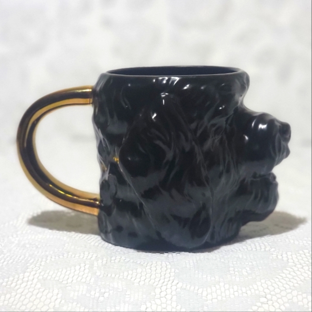 Tabitha Brown 3D Black Dog Coffee Mug Gold Handle Ceramic Tea Cup Collectible